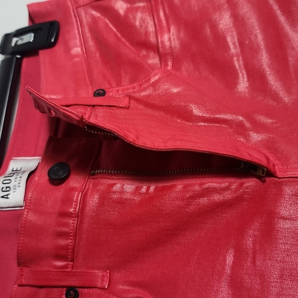 AGOLDE Wax Coated Leatherette Red Sophie High Rise Skinny Jeans Size 28 - Picture 8 of 15
